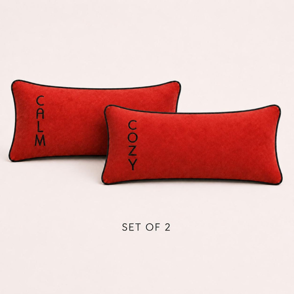 Brick red set of two GLOW and CALM embroidered lumbar cushion