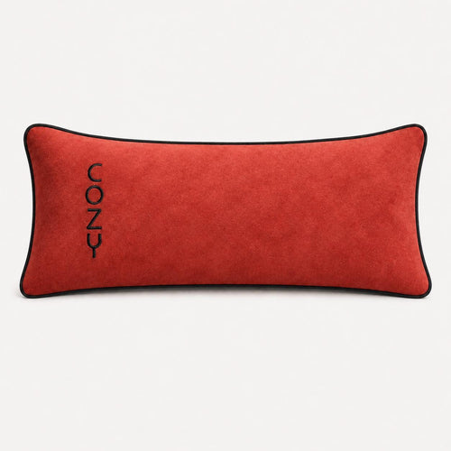 Brick red COZY embroidered lumbar cushion