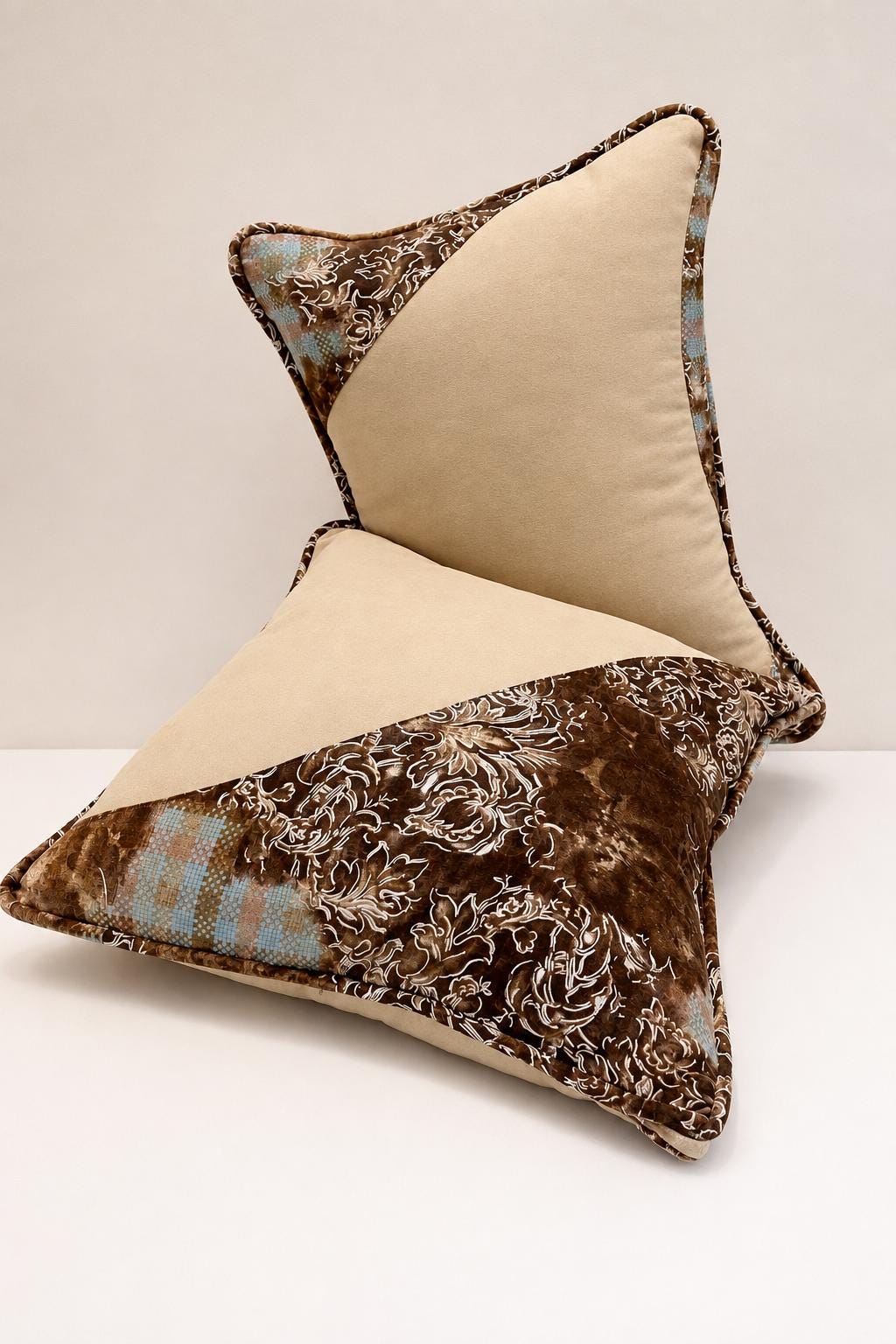 Handmade microfibre and patterned cotton cushion set of two