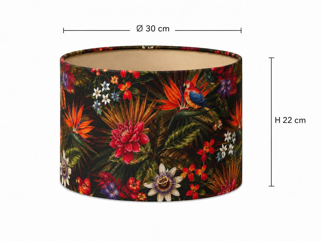 Dark floral Passiflora drum lampshade 30 x 22 cm