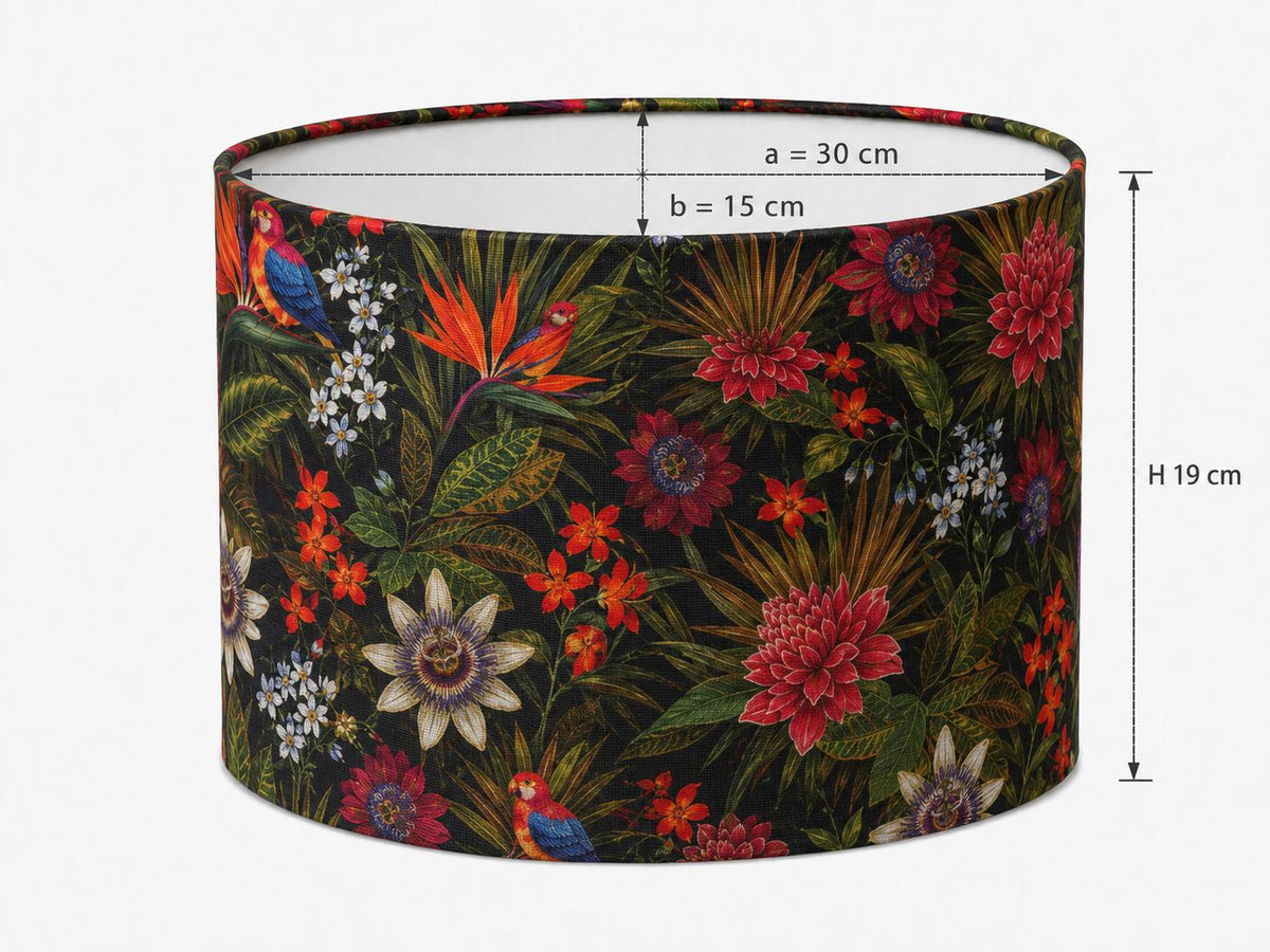 Dark floral Passiflora oval lampshade 30 x 15 x 19 cm