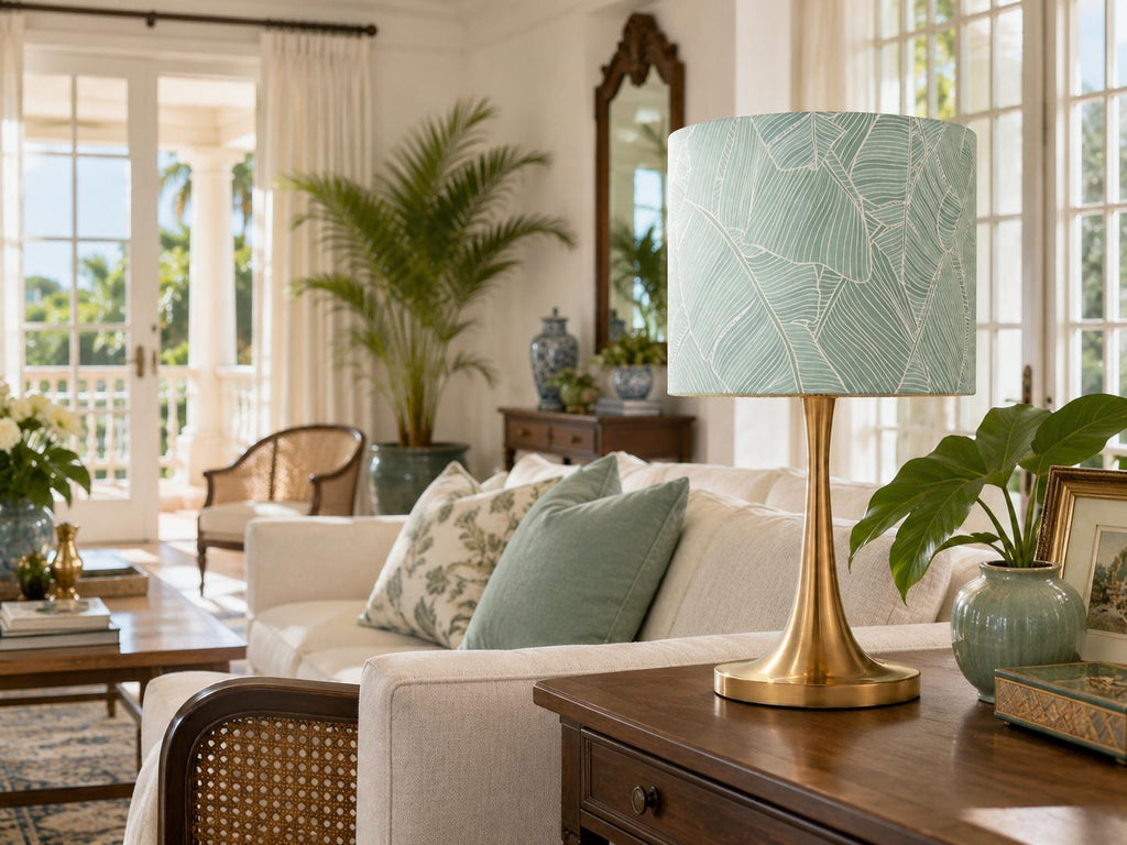 Sage green leaf UV-resistant lampshade shape and size detail