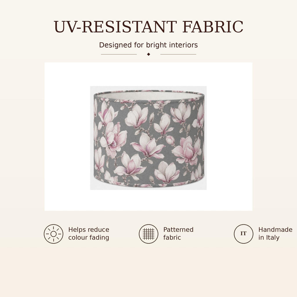 Grey and blush magnolia handmade lampshade styled interior view