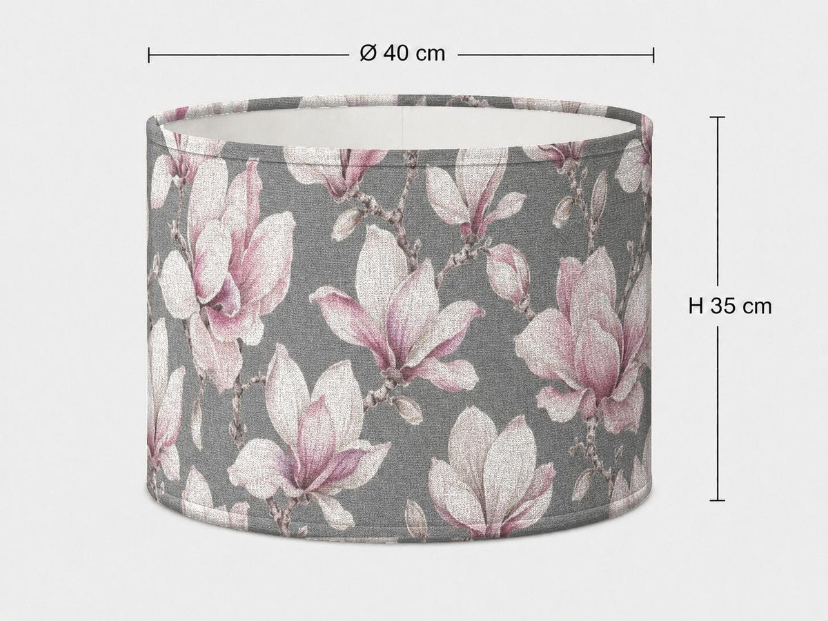 Grey and blush magnolia drum lampshade 40 x 35 cm