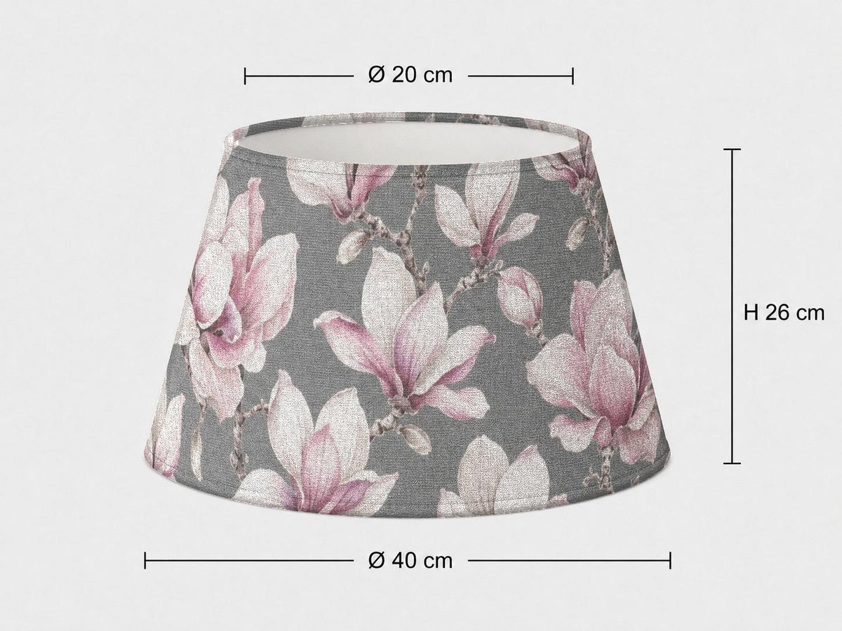 Grey and blush magnolia tapered lampshade 20 x 40 x 26 cm
