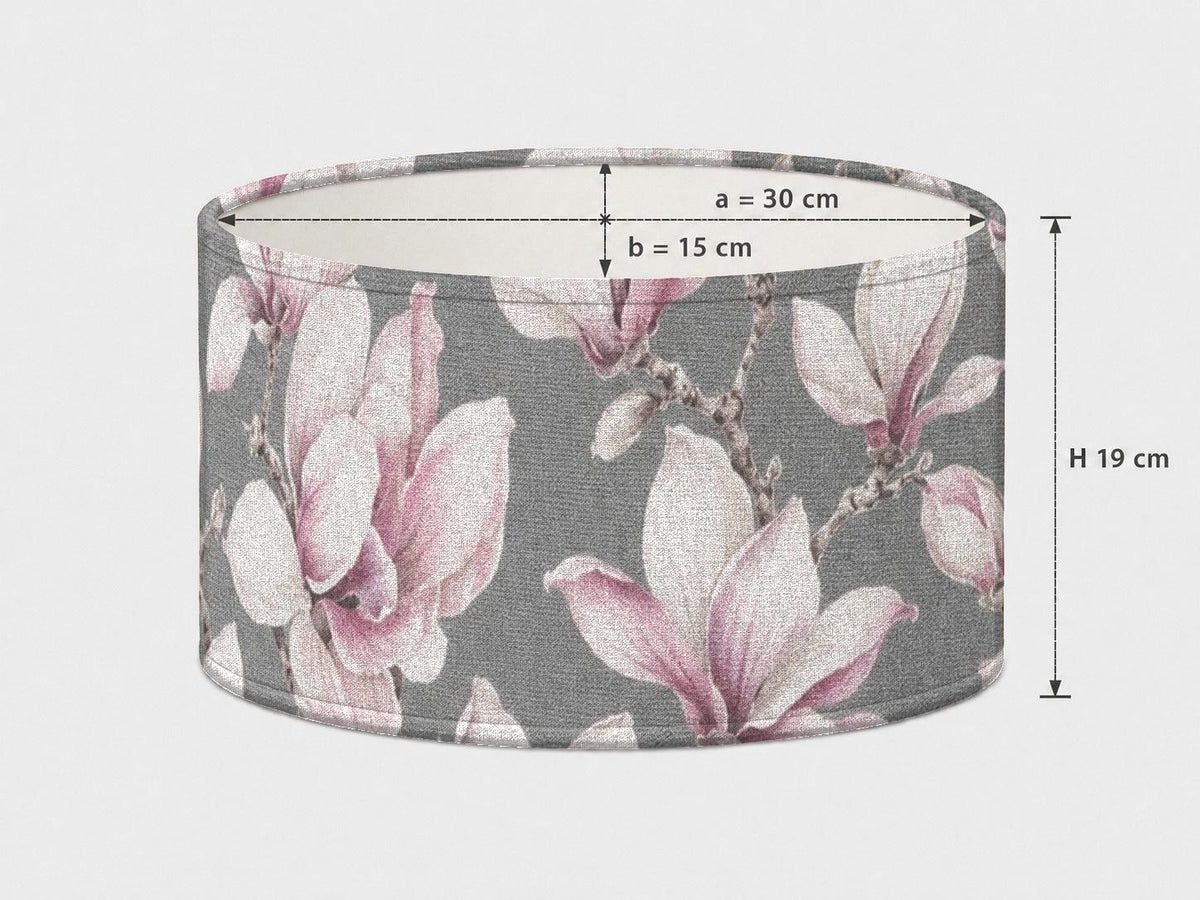 Grey and blush magnolia oval lampshade 30 x 15 x 19 cm