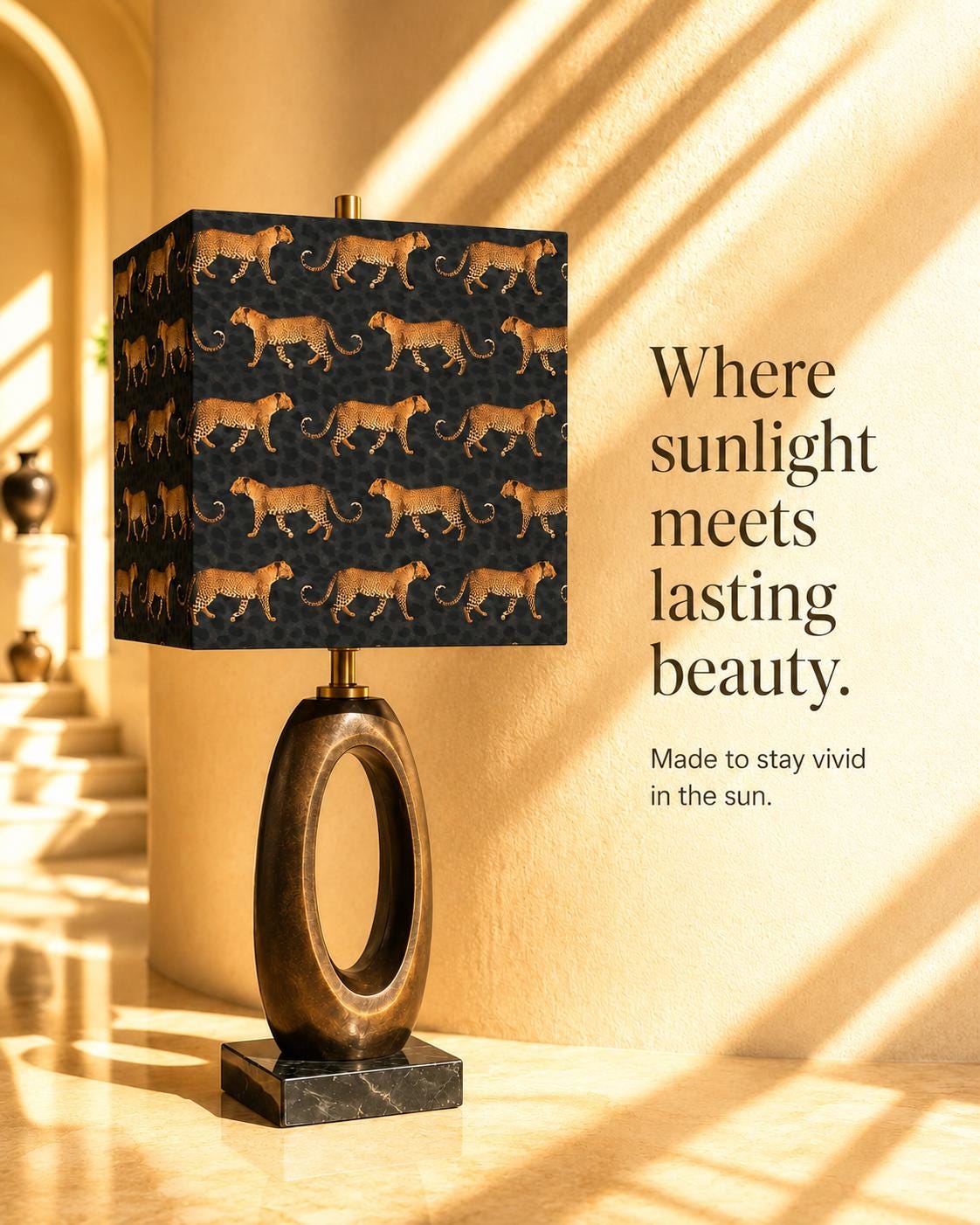 Golden leopard print UV-resistant lampshade shape and size detail