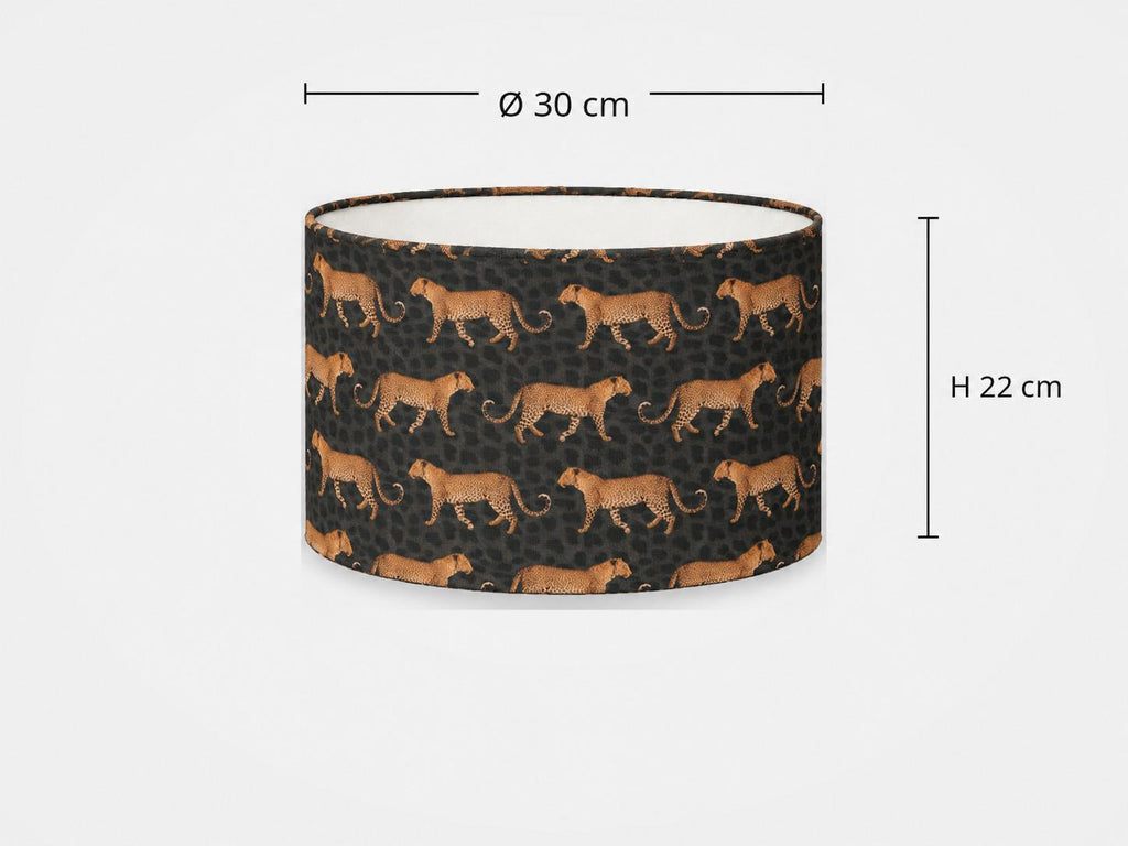 Golden leopard print drum lampshade 30 x 22 cm
