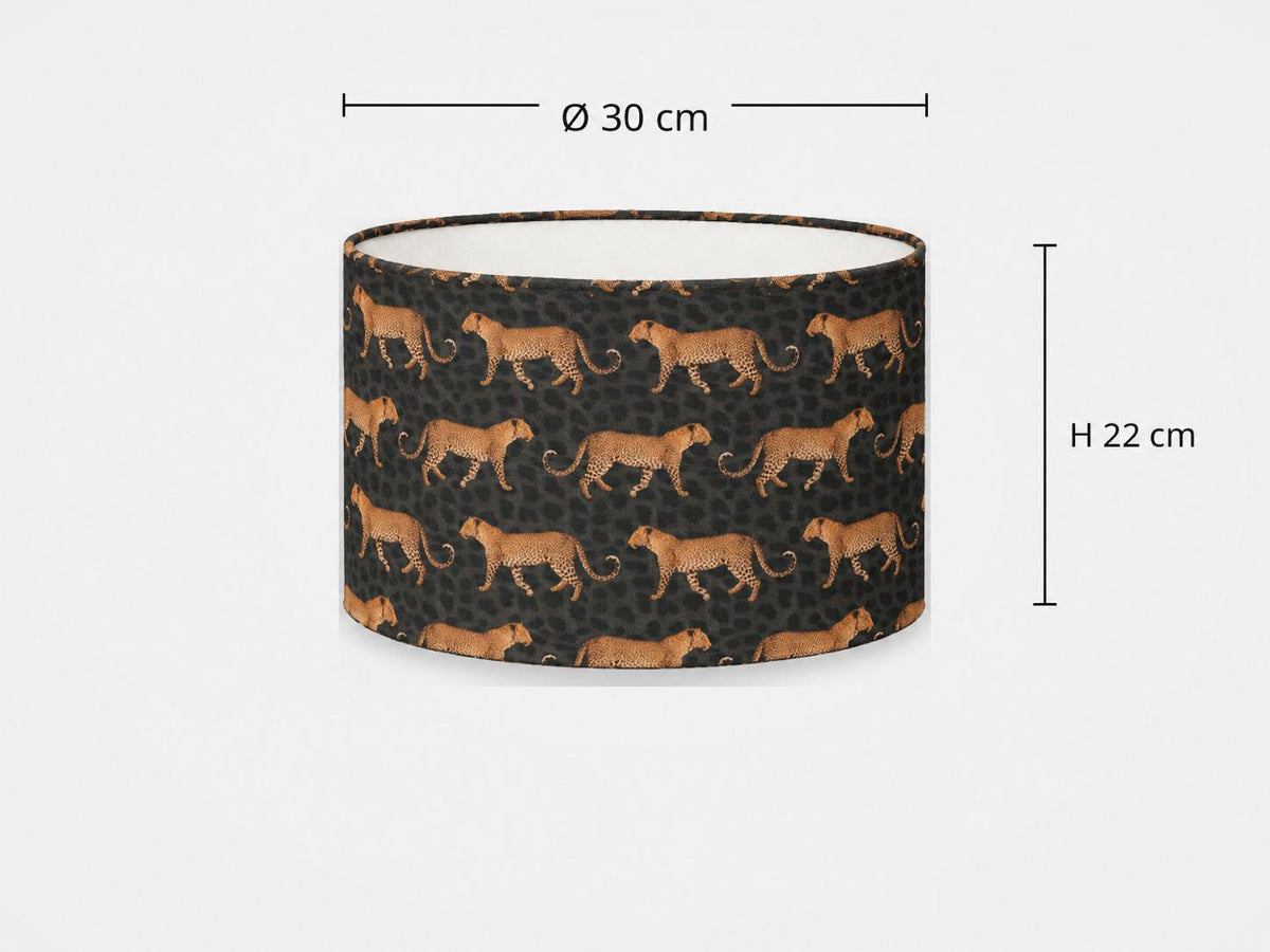 Golden leopard print drum lampshade 30 x 22 cm