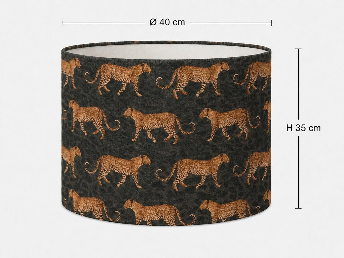 Golden leopard print drum lampshade 40 x 35 cm