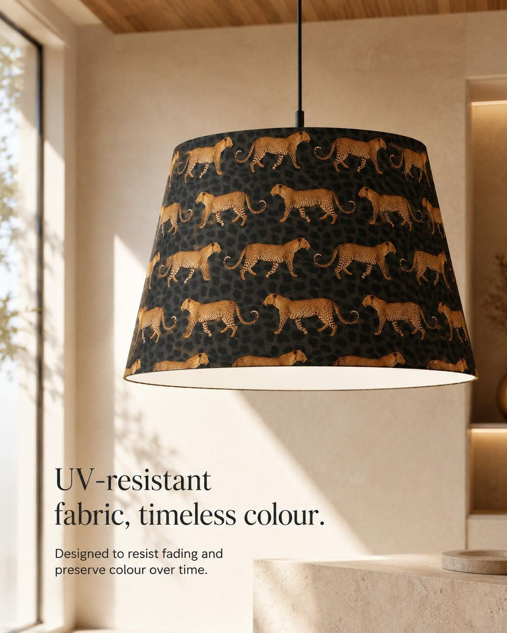 Golden leopard print UV-resistant lampshade shape and size detail