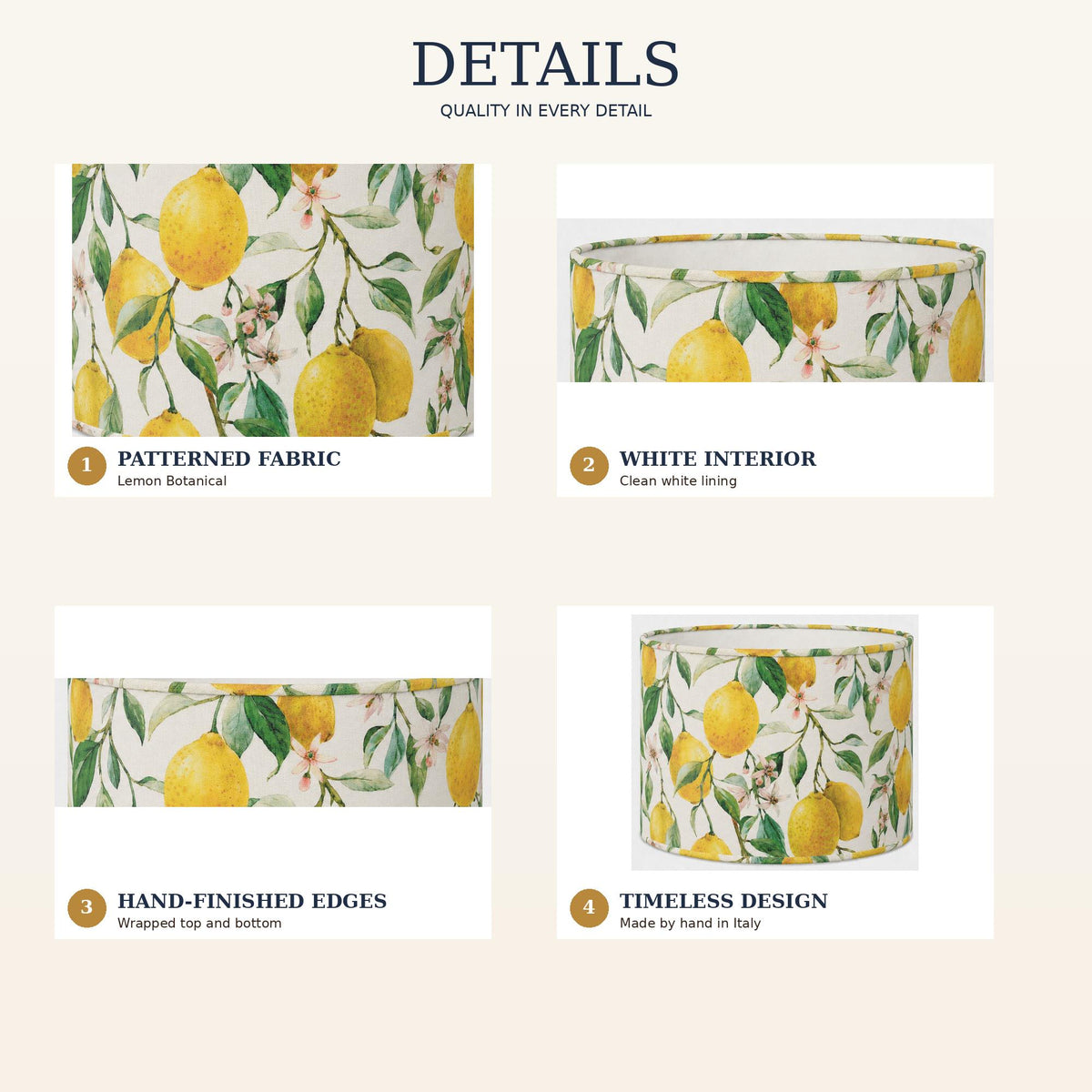 Lemon botanical handmade lampshade styled interior view