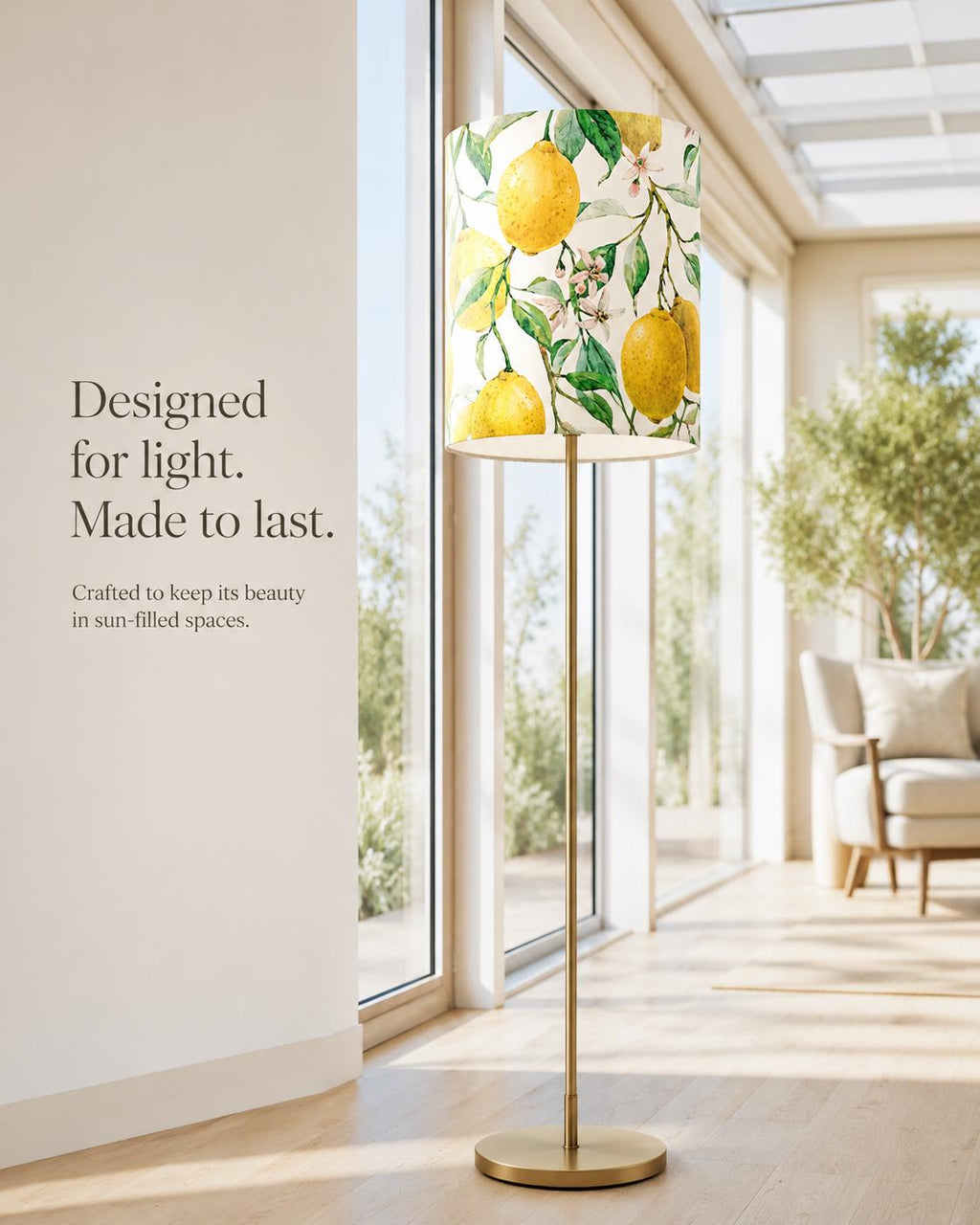 Lemon botanical handmade lampshade styled interior view