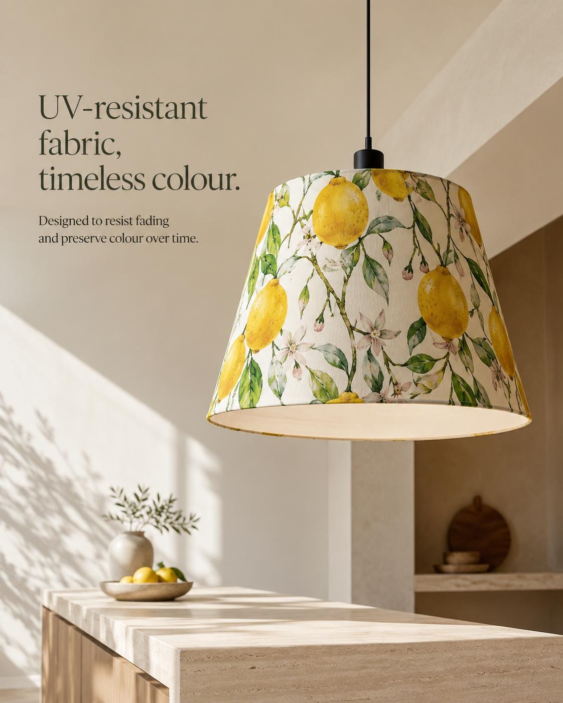Lemon botanical handmade lampshade styled interior view