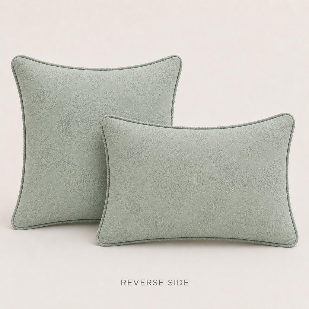 Additional product view of sage green Faith Hope Love and Smile embroidered cushions