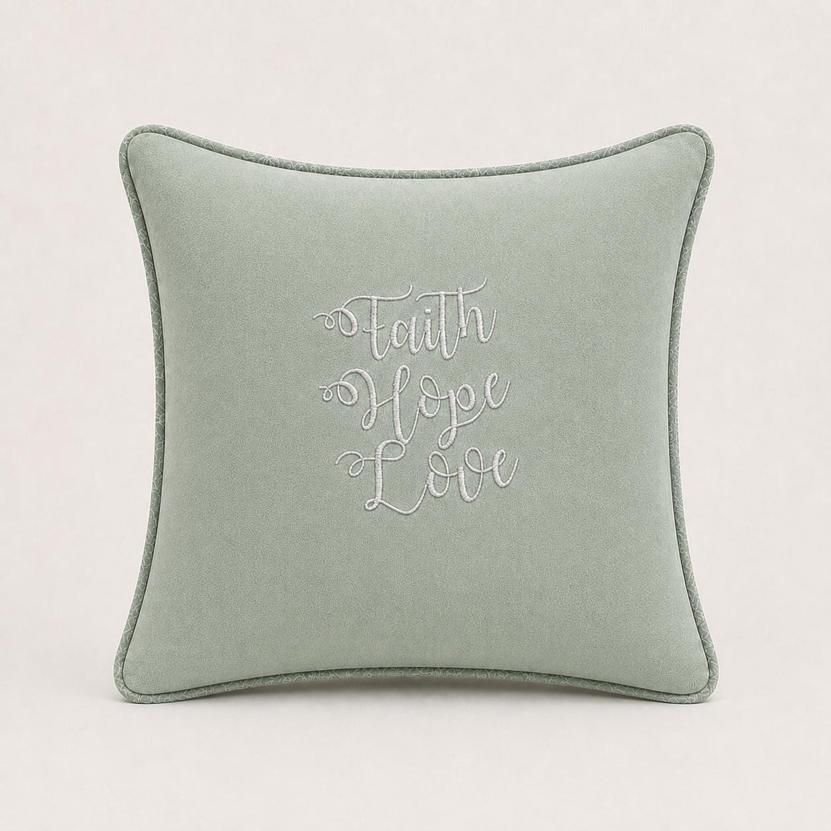 Sage green Smile embroidered cushion, 40 × 58 cm