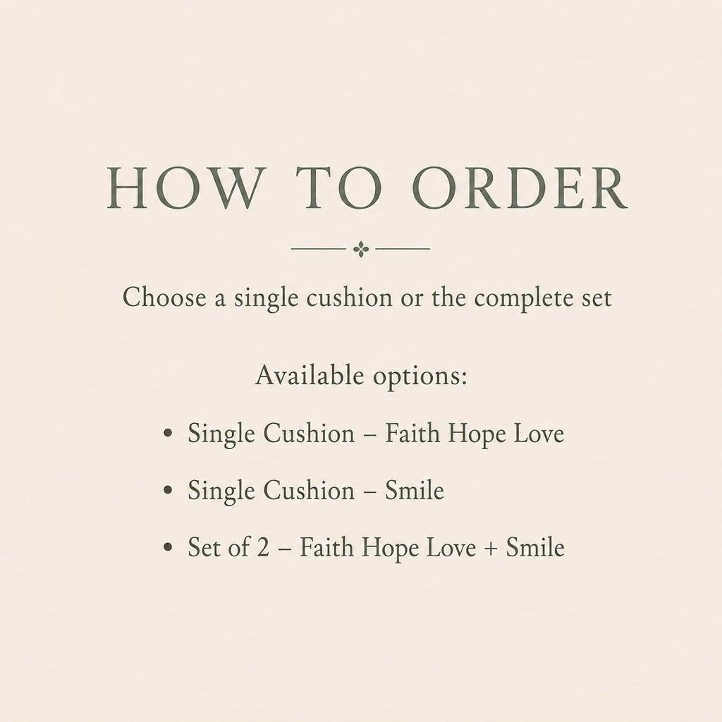 Additional product view of sage green Faith Hope Love and Smile embroidered cushions