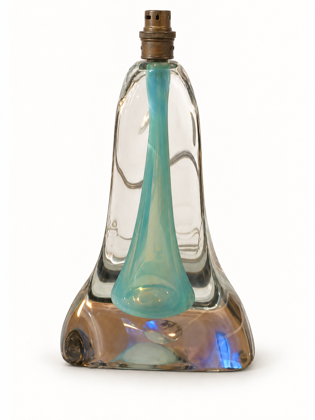 Vintage clear and aqua glass table lamp with original bayonet fitting, without lampshade