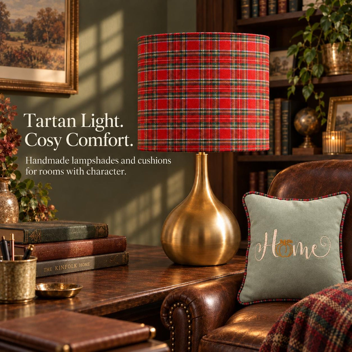 Red tartan lampshade — additional view