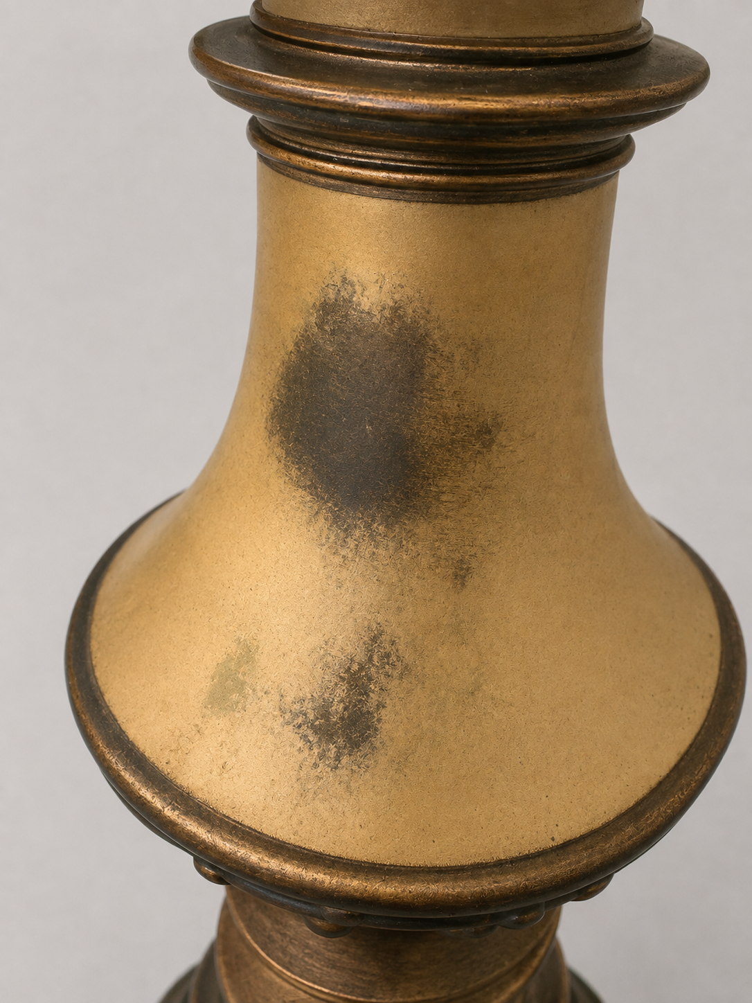 Genuine finish loss, scratches and patina on the vintage Stiffel lamp