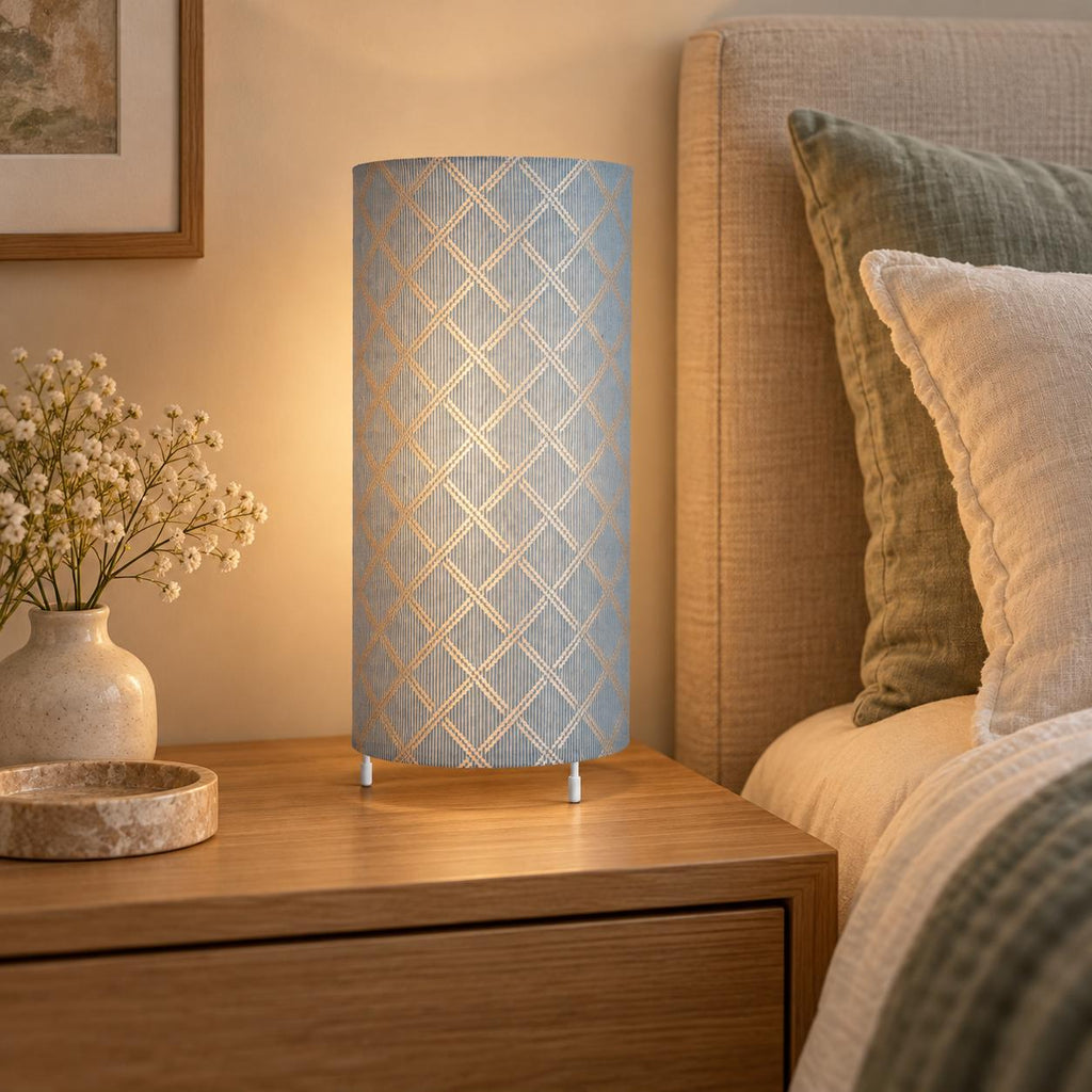 Geometric Satin Lampshade in Ivory and Light Blue - Handmade in Italy — product image 6