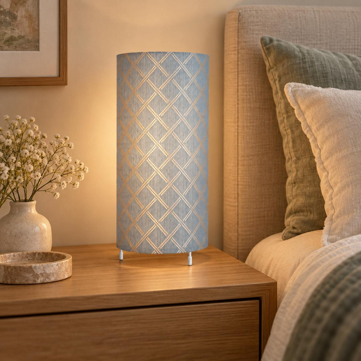 Geometric Satin Lampshade in Ivory and Light Blue - Handmade in Italy — product image 6