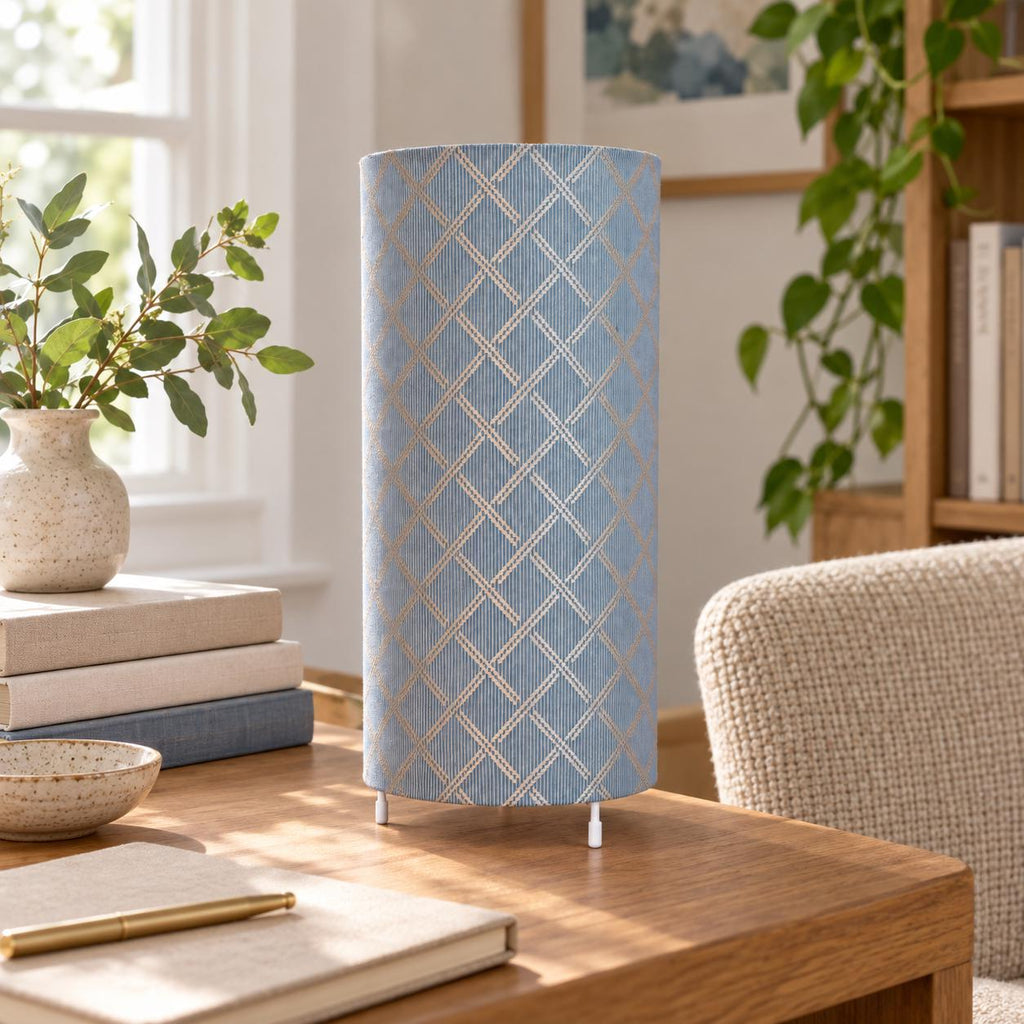 Geometric Satin Lampshade in Ivory and Light Blue - Handmade in Italy — product image 5