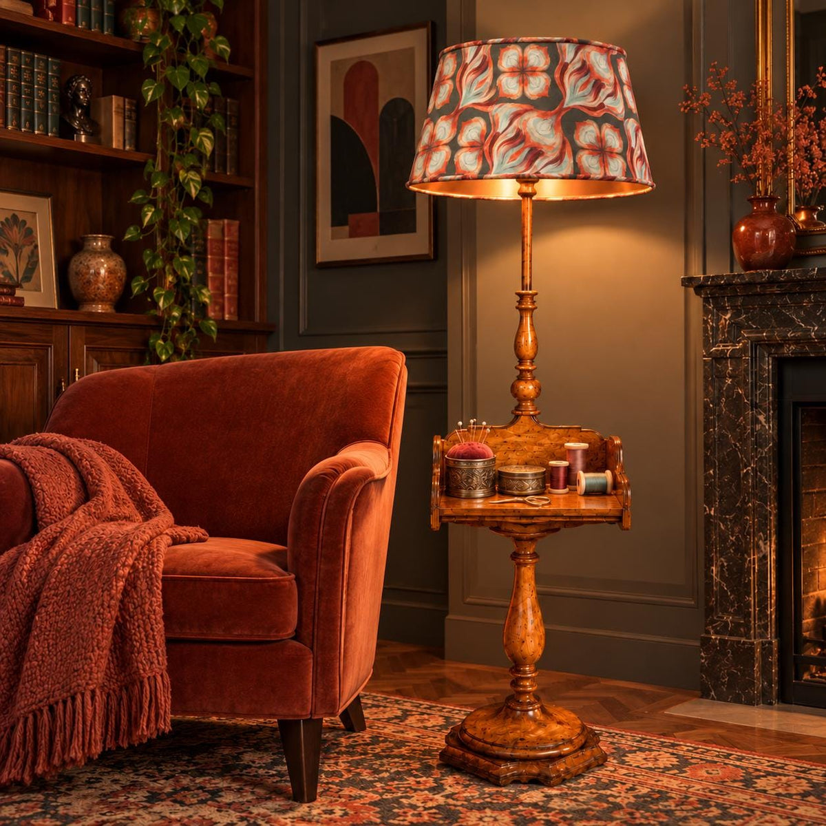 Vintage French Lampadaire Guéridon / Tablette | Walnut Floor Lamp with Rotating Table — product image 7