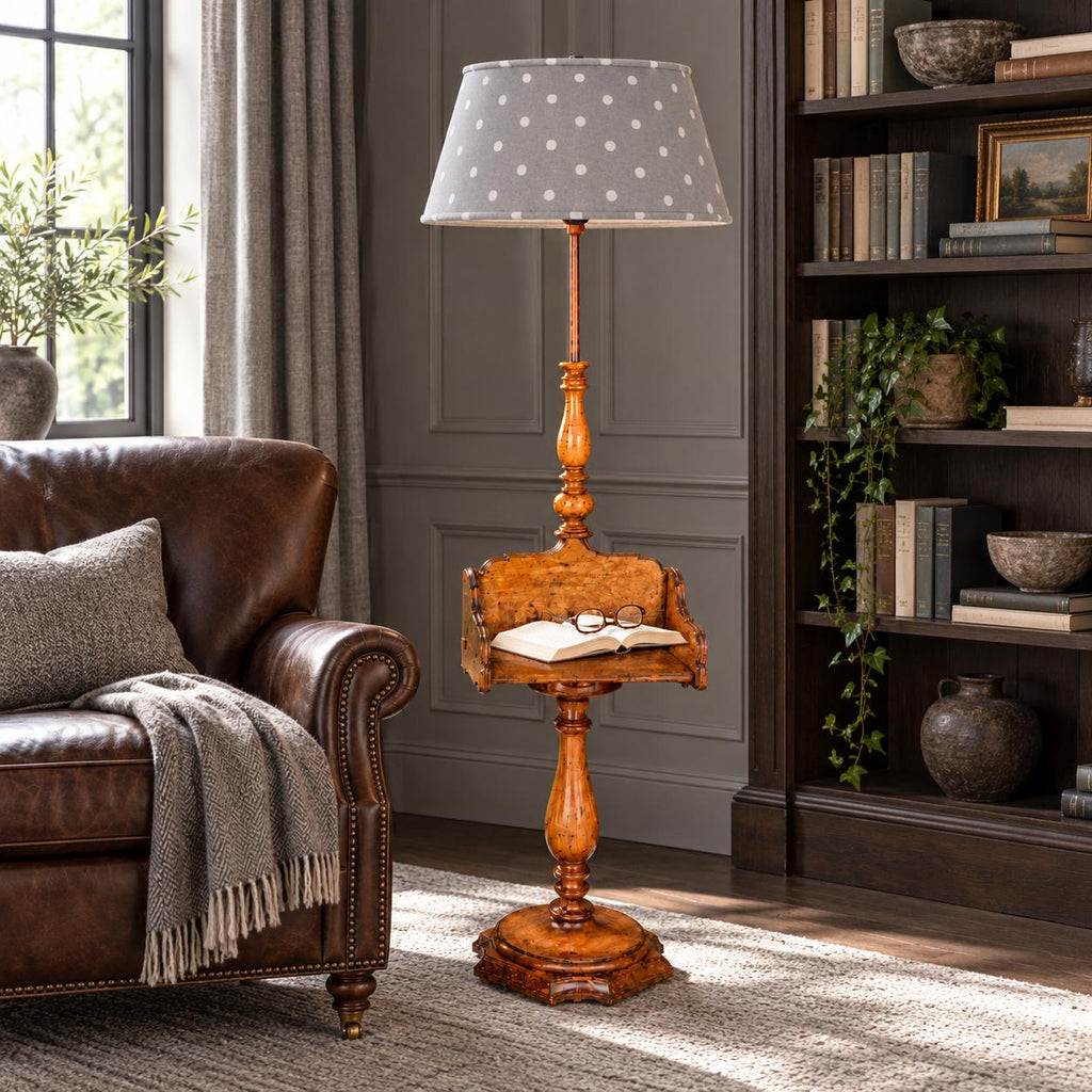 Vintage French Lampadaire Guéridon / Tablette | Walnut Floor Lamp with Rotating Table — product image 9