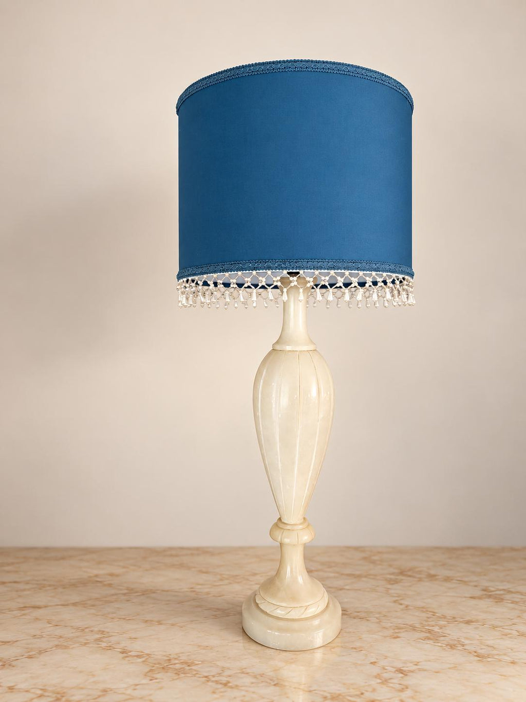 Petrol Blue Viscose Lampshade | Beaded Rhinestone Fringe | Handmade in Italy — product image 5