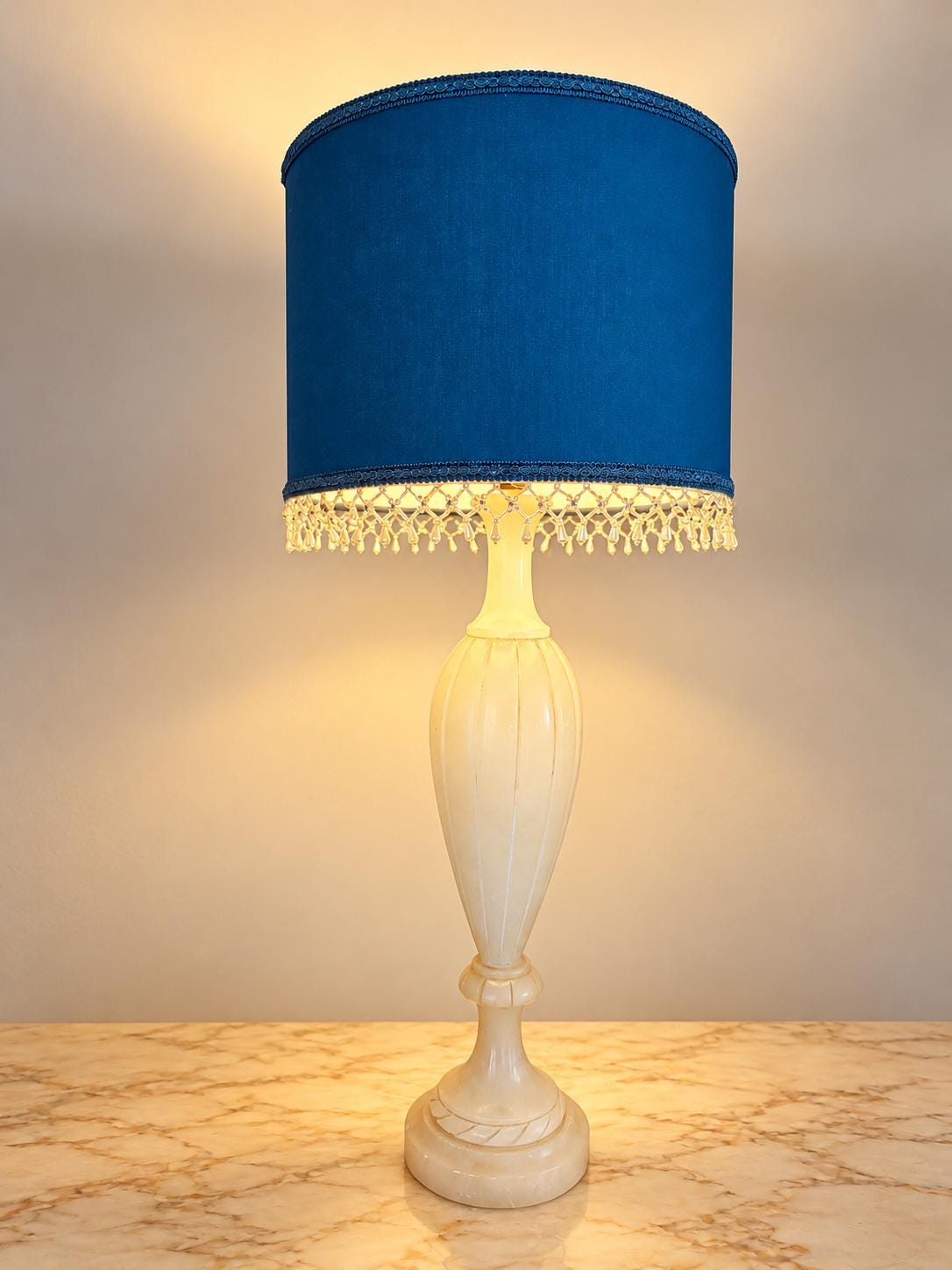 Petrol Blue Viscose Lampshade | Beaded Rhinestone Fringe | Handmade in Italy — product image 6