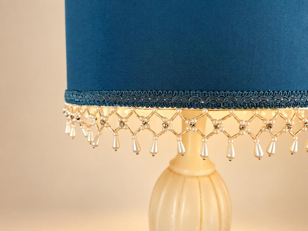Petrol Blue Viscose Lampshade | Beaded Rhinestone Fringe | Handmade in Italy — product image 7