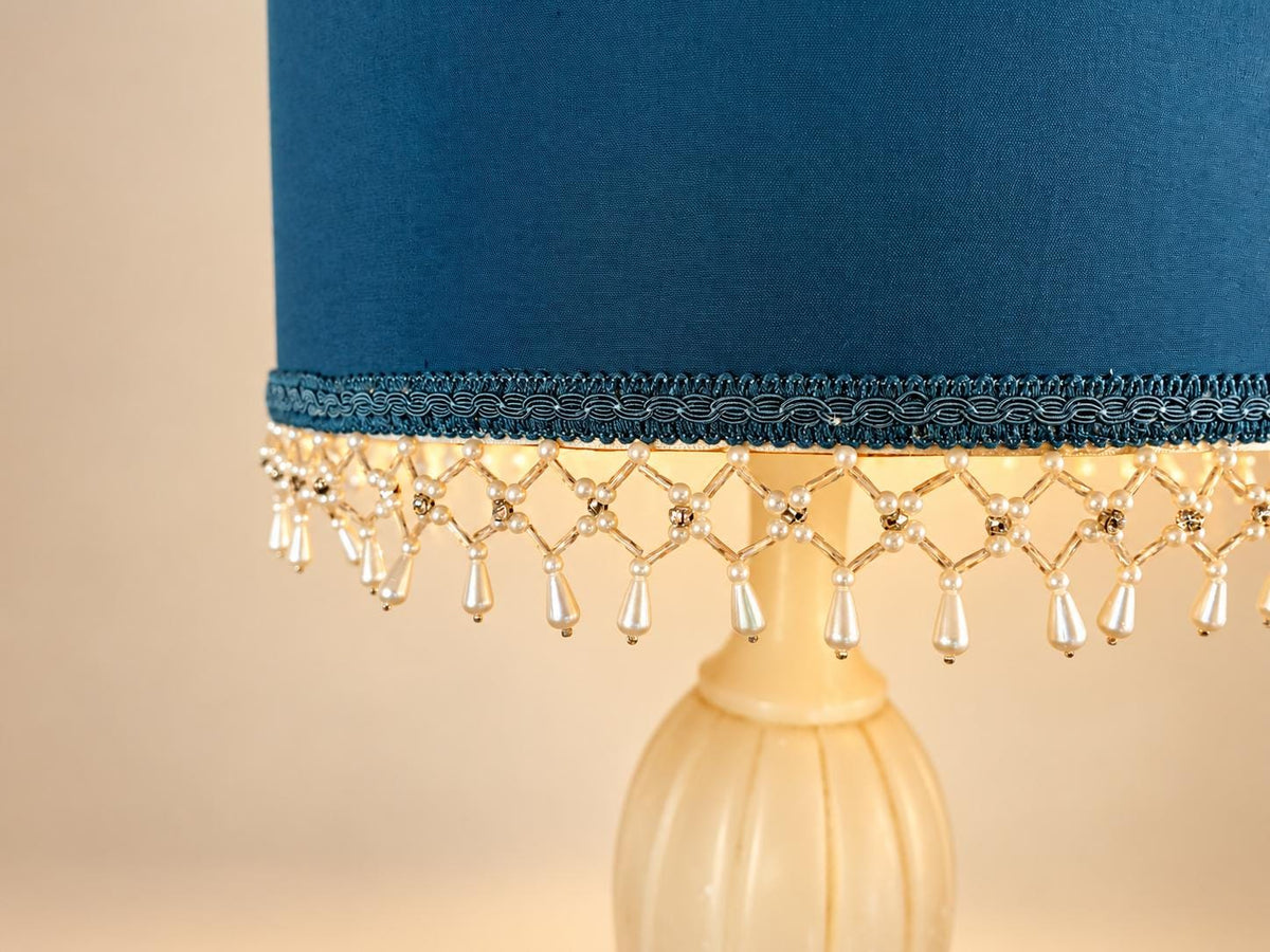Petrol Blue Viscose Lampshade | Beaded Rhinestone Fringe | Handmade in Italy — product image 7