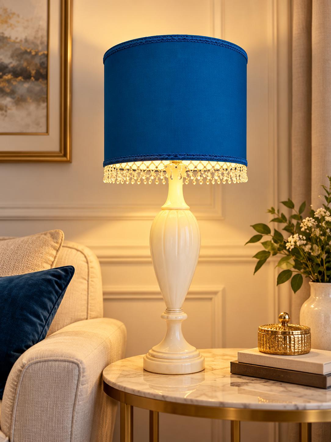 Petrol Blue Viscose Lampshade | Beaded Rhinestone Fringe | Handmade in Italy — product image 8