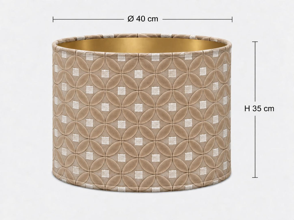 Luxury Beige Cut & Loop Velvet Lampshade | Geometric Jacquard Drum Shade | Handmade in Italy — product image 5