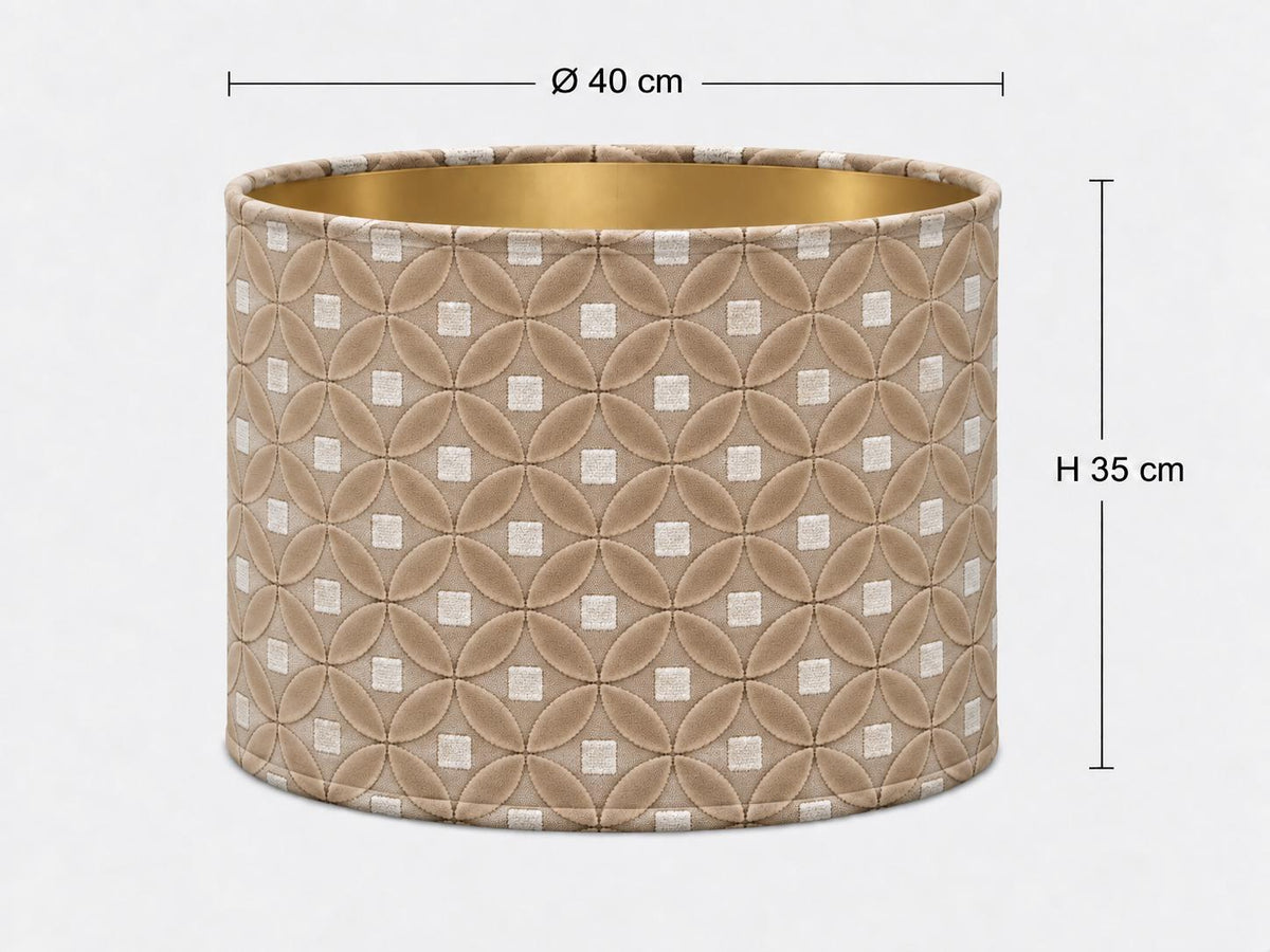 Luxury Beige Cut & Loop Velvet Lampshade | Geometric Jacquard Drum Shade | Handmade in Italy — product image 5