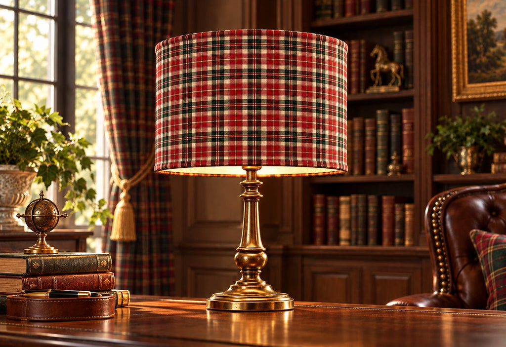 Double-Sided Black Microfiber & Red-Green Tartan Lampshade | 3 Shapes | Handmade in Italy — product image 5